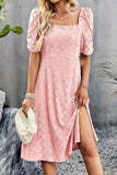 SQUARE NECK PUNCHING DETAILED CASUAL DRESS - Doublju