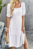 SQUARE NECK PUNCHING DETAILED CASUAL DRESS - Doublju
