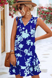NATURE PATTERN TIED NECK SHORT RUFFLED DRESS - Doublju