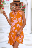 NATURE PATTERN TIED NECK SHORT RUFFLED DRESS - Doublju