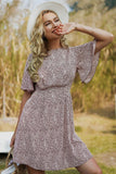 WIDE SLEEVE POLKA DOT FLARE SHORT DRESS - Doublju