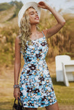 FLORAL PAINTING SPAGHETTI SLEEVE SLIM MINI DRESS - Doublju