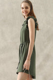 ANGEL WING SLEEVE WRINKLED NECK STRING WAIST DRESS - Doublju