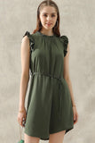 ANGEL WING SLEEVE WRINKLED NECK STRING WAIST DRESS - Doublju