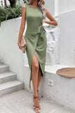 SEXY CROSS OVER TIED WRAP SLIT DRESS - Doublju