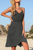 V NECK BUTTON TIGHTEN WAIST CAMISOLE DRESS - Doublju