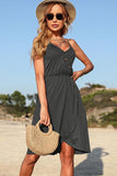 V NECK BUTTON TIGHTEN WAIST CAMISOLE DRESS - Doublju