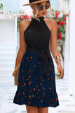 LEOPARD PRINTING SKIRT HALTER DRESS - Doublju