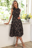 WOMEN FLORAL PRINTING SLEEVELESS MID DRESS - Doublju