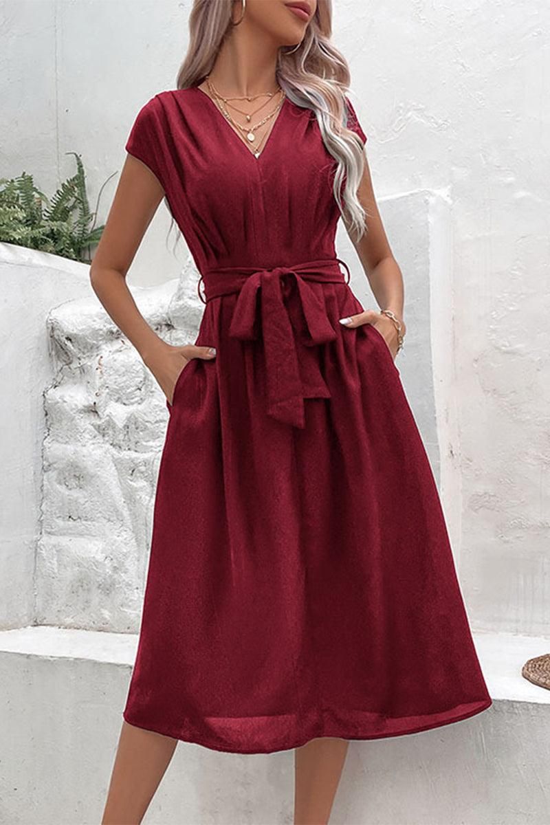 V NECK DRESS - Doublju