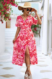 FLORAL PRINTING WRAP STYLE WOMEN DRESS - Doublju