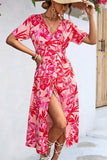 FLORAL PRINTING WRAP STYLE WOMEN DRESS - Doublju