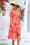 FLORAL PRINTING WRAP STYLE WOMEN DRESS - Doublju