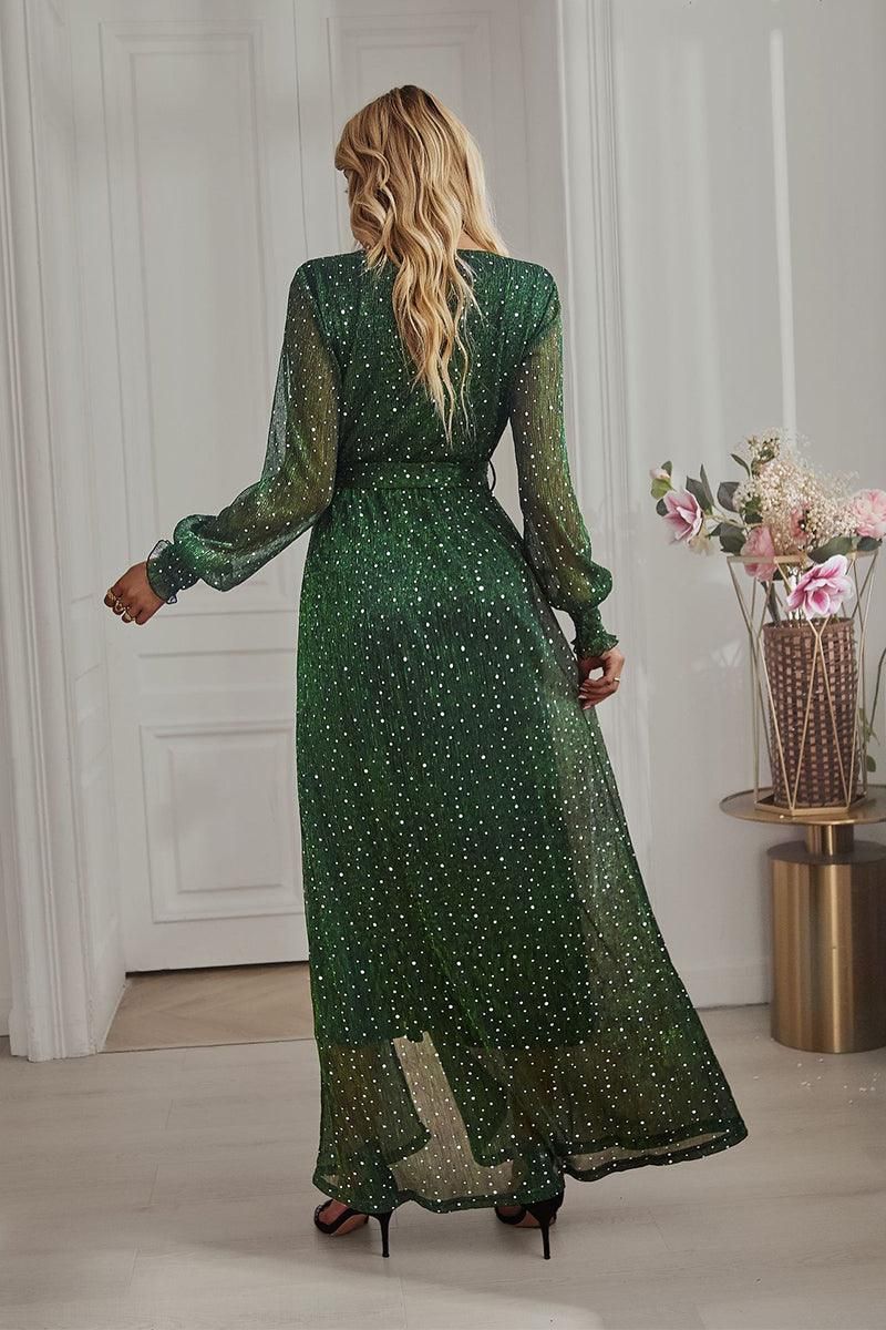 SLIT DRESS WITH SEQUIN - Doublju