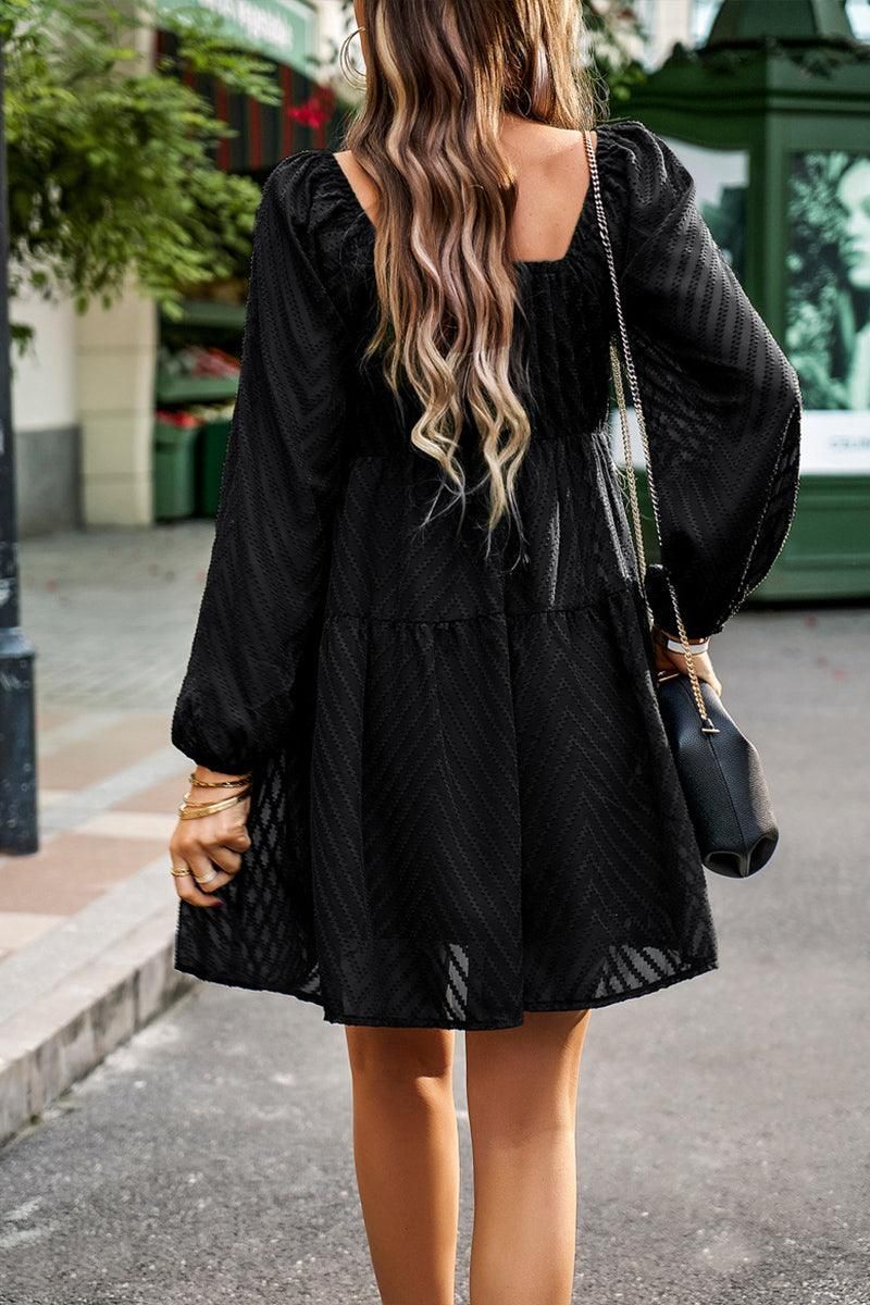 LONG SLEEVED SHORT SKIRT DRESS - Doublju