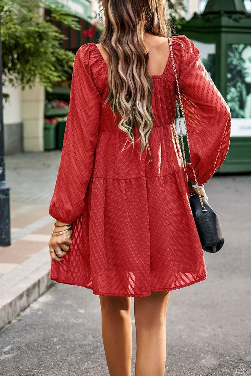 LONG SLEEVED SHORT SKIRT DRESS - Doublju