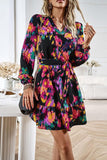 V NECK PRINTED WEAR BELT SHIRT DRESS - Doublju