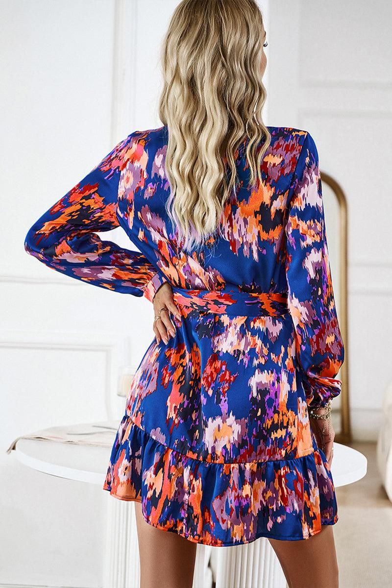 V NECK PRINTED WEAR BELT SHIRT DRESS - Doublju