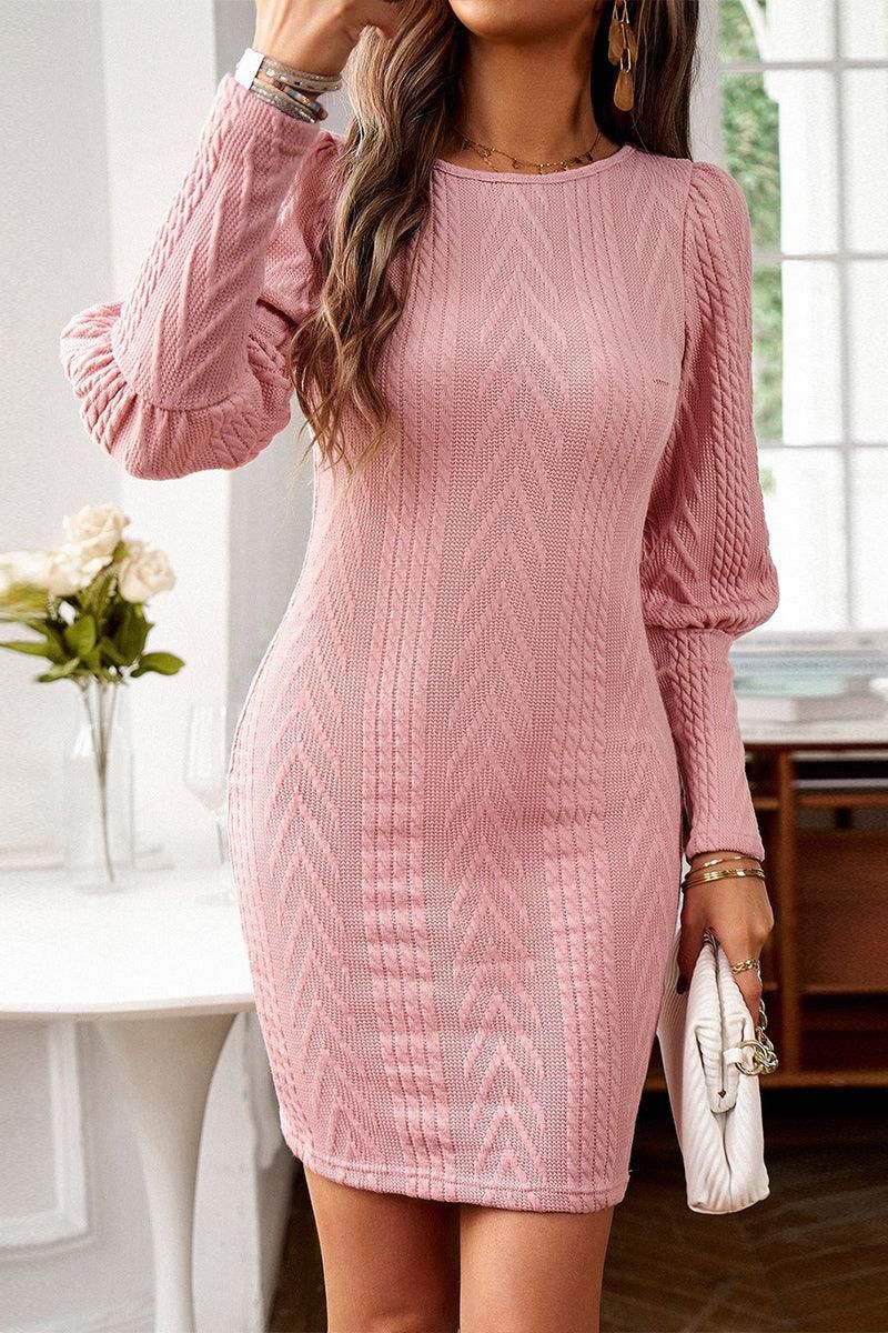 KNITTED SLIM WRAP HIP SHORT DRESS - Doublju