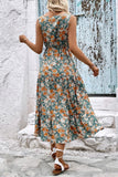 WOMEN FLORAL SLEEVELESS TIERED DRESS - Doublju