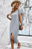 WOMEN HOODED LOOSE FIT SLIT DRESS - Doublju