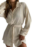 WOMEN BELTED LOOSE FIT PLEATED DRESS SHIRTS - Doublju