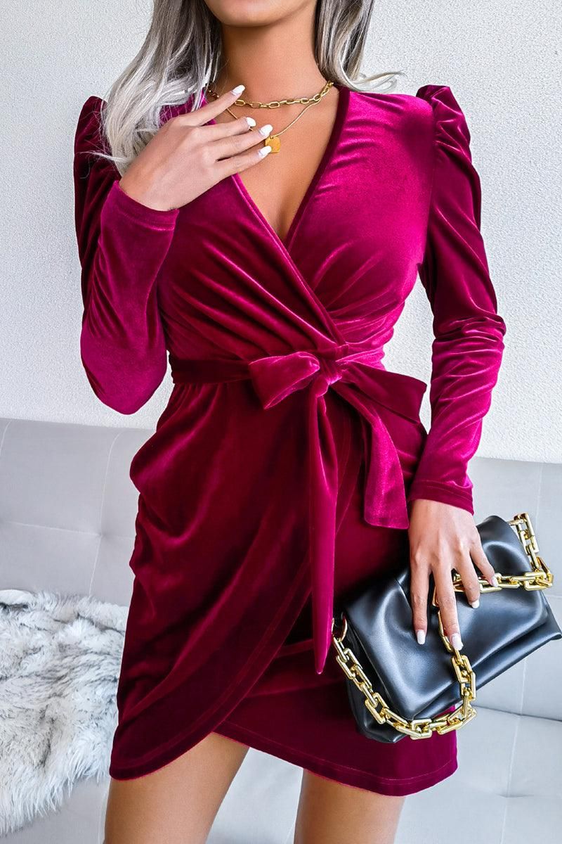 WOMEN SEXY VELVET WRAP PARTY DRESS - Doublju