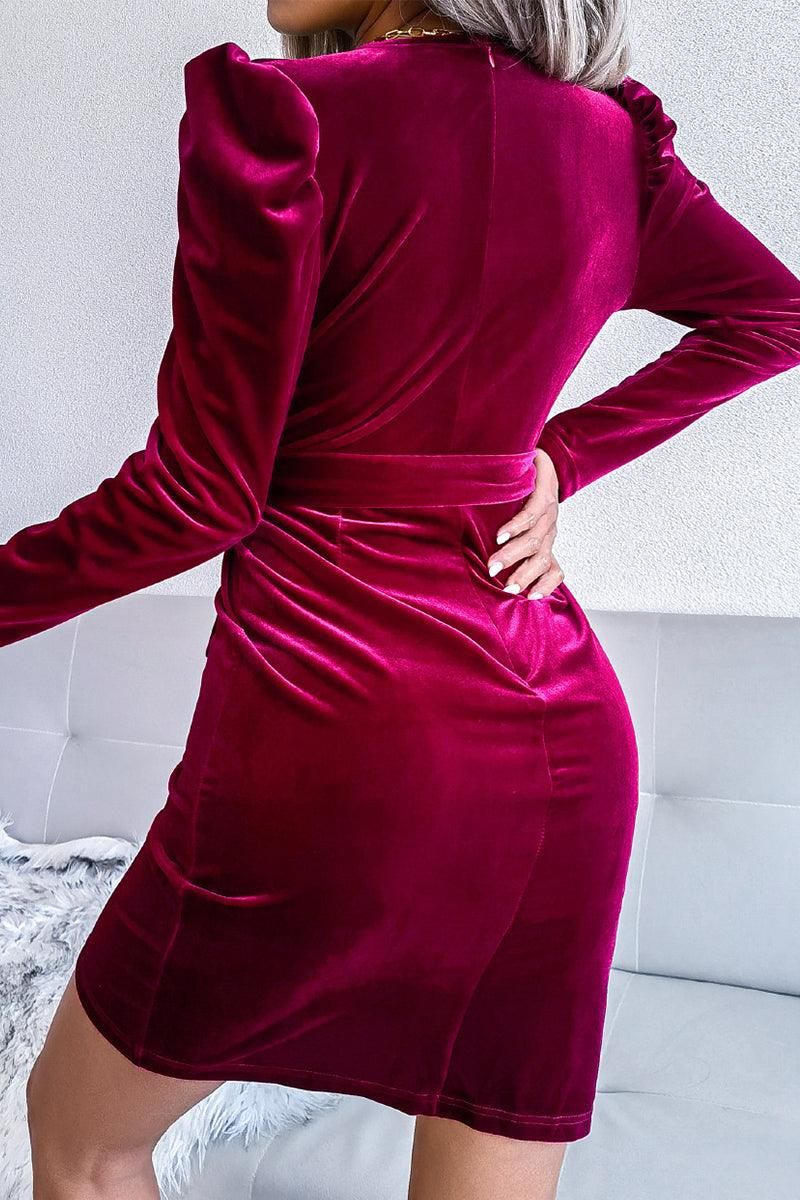 WOMEN SEXY VELVET WRAP PARTY DRESS - Doublju