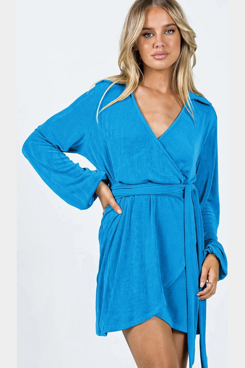 WOMEN KNITTED BELTING WRAP DRESS