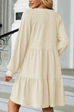 WOMEN V NECK RUFFLED CAKE LONG SLEEVE DRESS