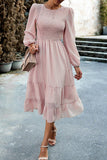 WOMEN SMOCKED TIERED LONG LENGTH FALL FLOWY DRESS