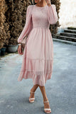 WOMEN SMOCKED TIERED LONG LENGTH FALL FLOWY DRESS