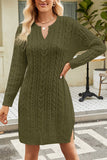 LONG SLEEVE V NECK TWO SIDE SLIT SWEATER DRESS