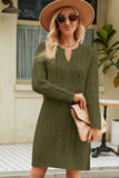 LONG SLEEVE V NECK TWO SIDE SLIT SWEATER DRESS