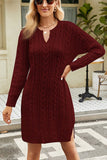 LONG SLEEVE V NECK TWO SIDE SLIT SWEATER DRESS