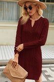 LONG SLEEVE V NECK TWO SIDE SLIT SWEATER DRESS