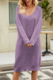 OVERSIZED CABLE KNITTED DEEP NECK SWEAT DRESS