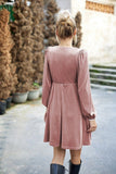 VELVET SQUARE NECK FLUTTER PUFF SLEEVE DRESS