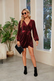 VELVET CORDUROY BELTED CROSS WRAP MINI DRESS