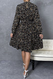 WOMEN LEOPARD PRINTING HIGH NECK BELTED MID DRESS