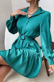 WOMEN BELTED BUTTON CUFF TIERED OFFICE DRESS