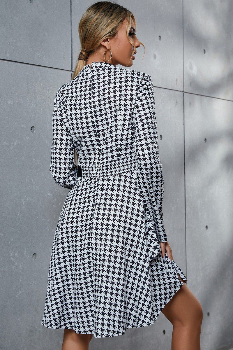 WOMEN PATTERNED LONG SLEEVE ELEGANT MID DRESS