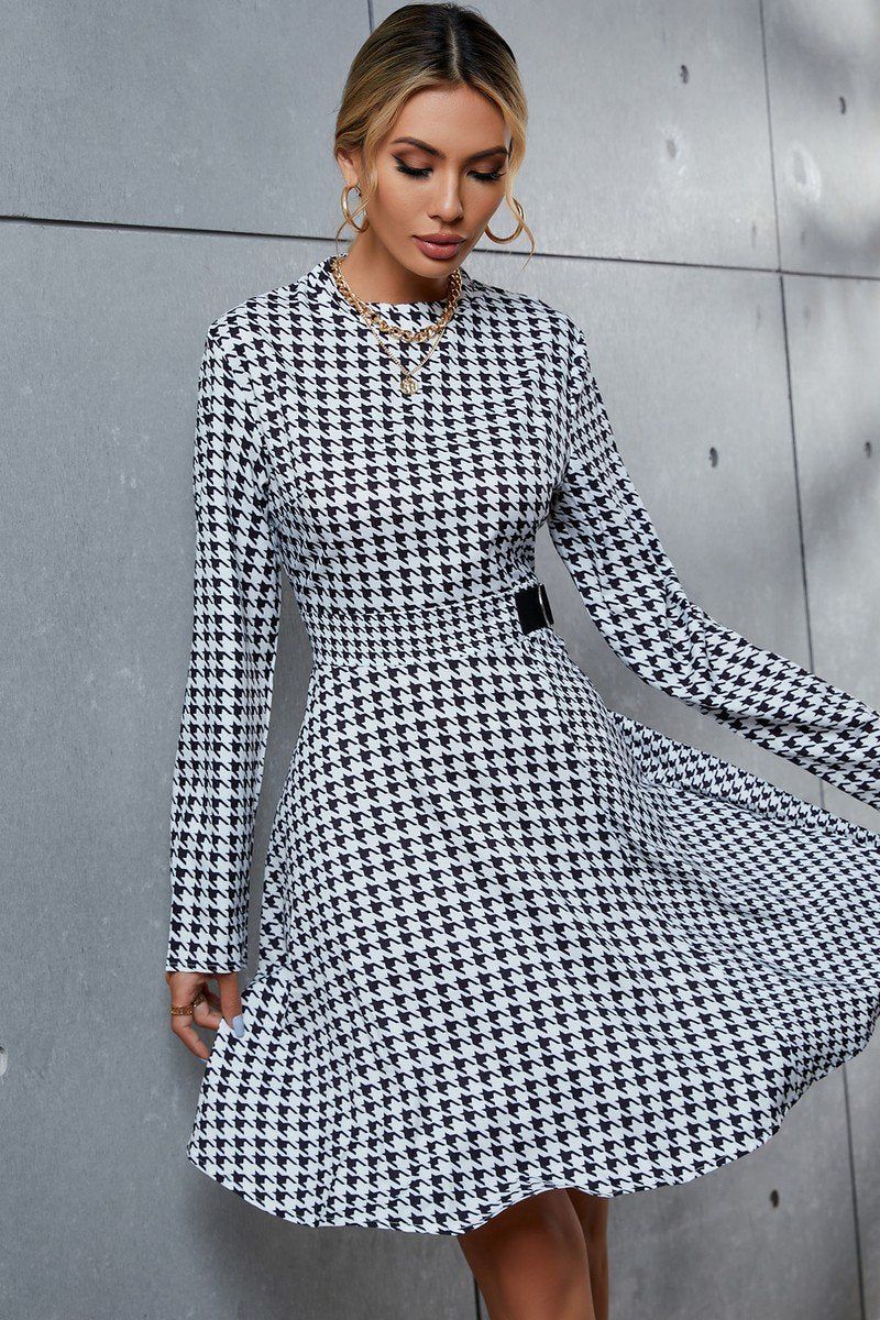 WOMEN PATTERNED LONG SLEEVE ELEGANT MID DRESS