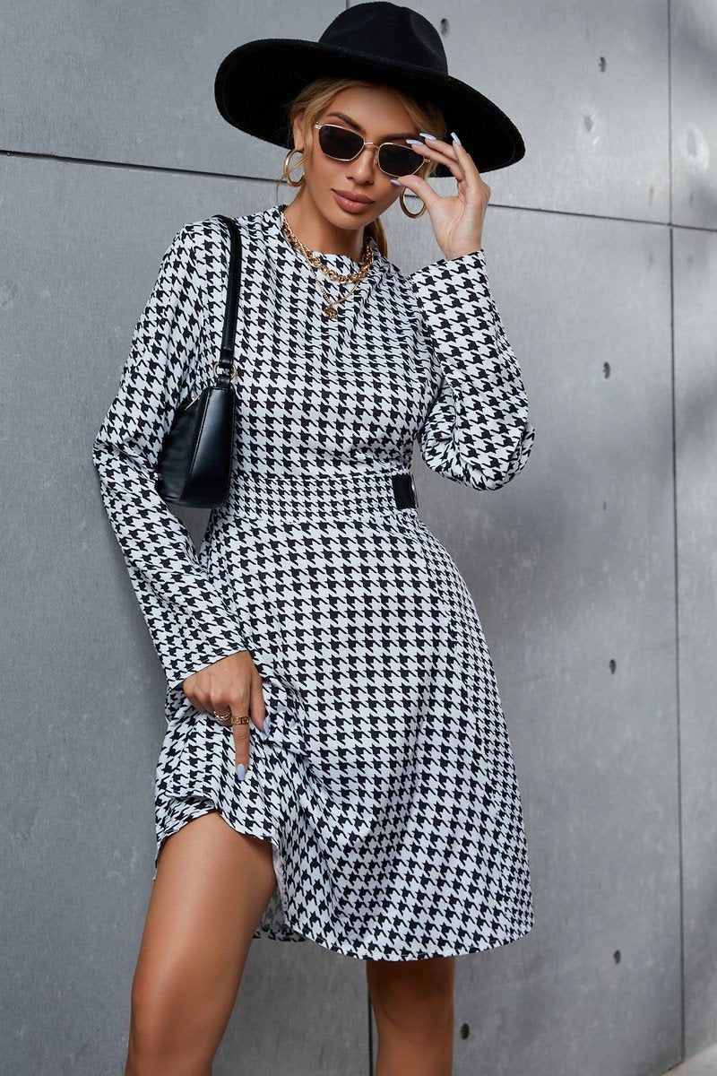 WOMEN PATTERNED LONG SLEEVE ELEGANT MID DRESS