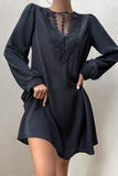 WOMEN LACE TRIM LOOSE FIT CHIFFONE SHORT DRESS