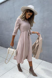 WOMEN DRASTRING WAIST BUTTON DOWN LONG DRESS