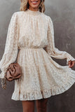 WOMEN LONG SLEEVE RUFFLED HIGH NECK LACE DRESS