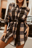 WOMEN LONG SLEEVE BUTTON UP PLAID DRESS SHIRT