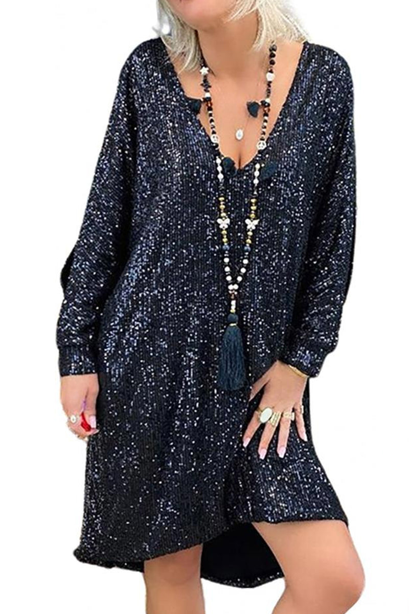 WOMEN LOOSE FIT LONG SLEEVE SEQUIN PARTY DRESS