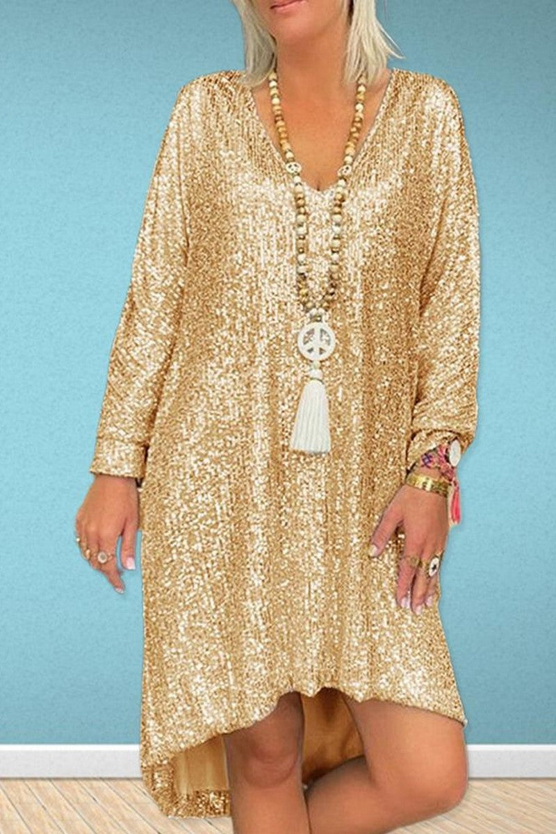 WOMEN LOOSE FIT LONG SLEEVE SEQUIN PARTY DRESS